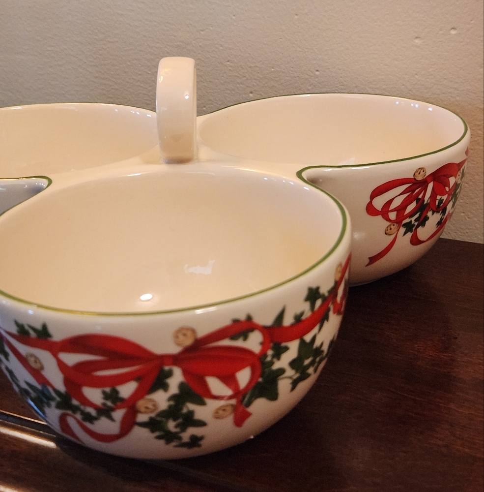 Spode Christmas Tree 3-Part Handled Server - Picture 2 of 6